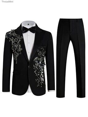 Men's Slim Fit 2-Piece Formal Tuxedo Suit with Bow Tie